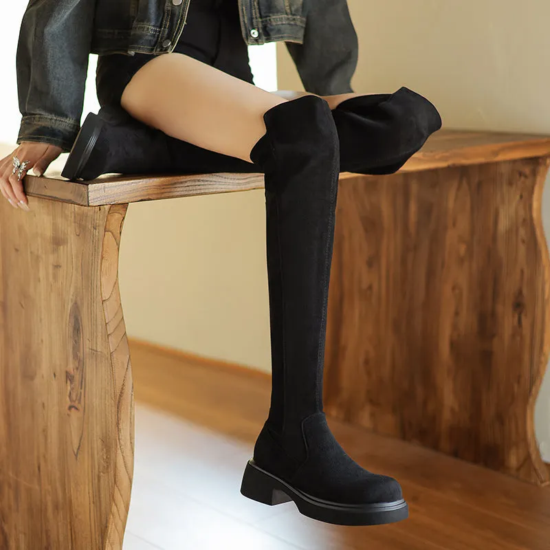 Women Thigh High Boots Faux Suede Over the Knee Stretch Boots