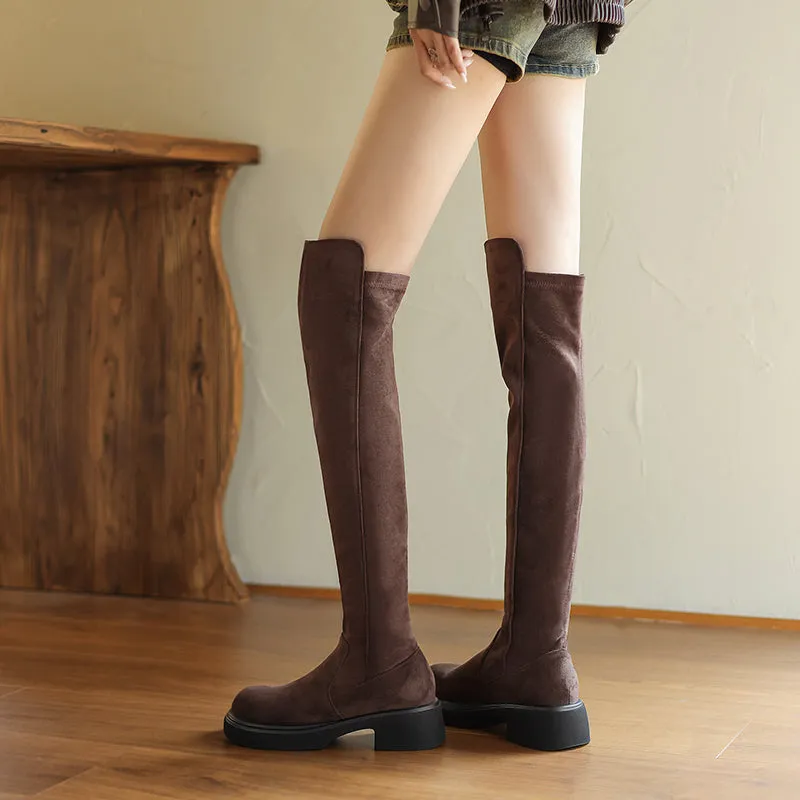 Women Thigh High Boots Faux Suede Over the Knee Stretch Boots