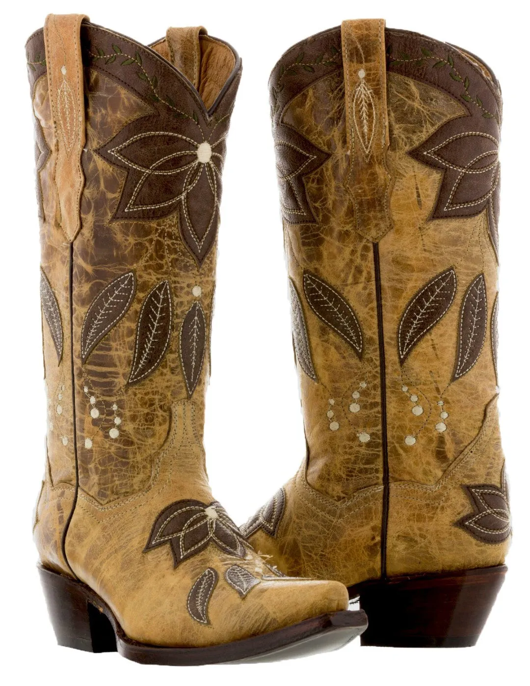 Womens Summer Sand & Red Leather Cowboy Boots - Snip Toe