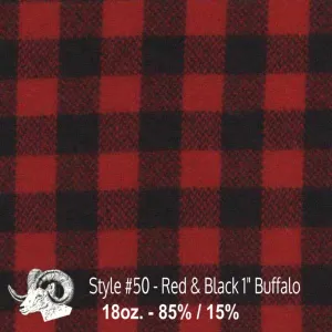 Wool Fabric By The Yard - 50 - Red & Black 1" Buffalo
