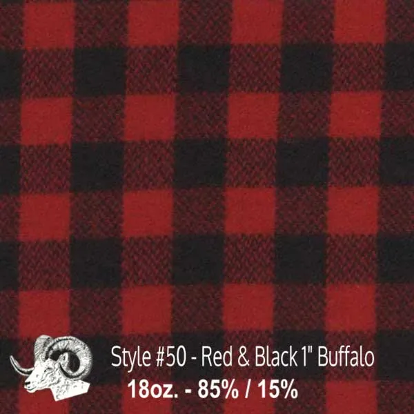 Wool Fabric By The Yard - 50 - Red & Black 1" Buffalo